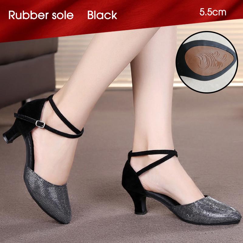 Damskie PU buty do tańca latynoskiego z zamkniętymi palcami miękka podeszwa Salsa nowoczesne buty Tango buty do tańca towarzyskiego 5.5cm obcas