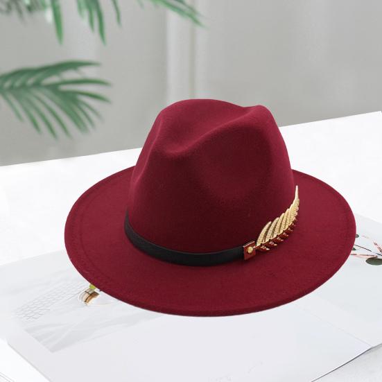 Jazz Hat Unisex Comfortable Breathable Big Brim Leaf Belt Decor Decorative Gentlemen British Style Royal Derby Hat Headwear