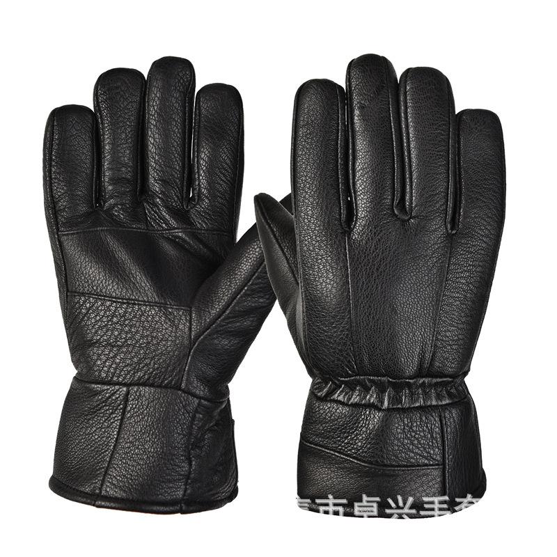 

Зимние мужские кожаные термоперчатки с кашемировой подкладкой, утолщенные, для езды на электромобиле, мотоцикле one size fits all чёрный
