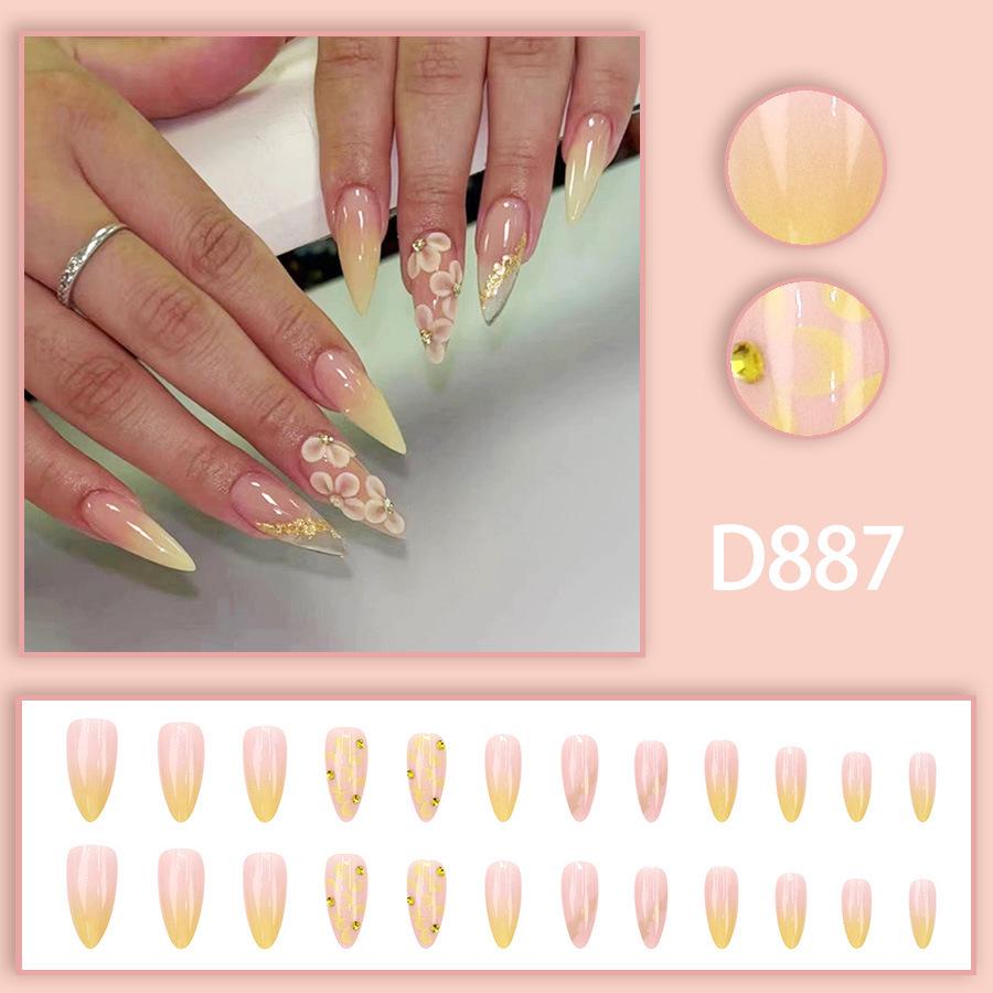 Autumn/Winter Gradient Rhinestone Flower Wearable Nail Art Stickers - 24 Pieces, Warm Yellow