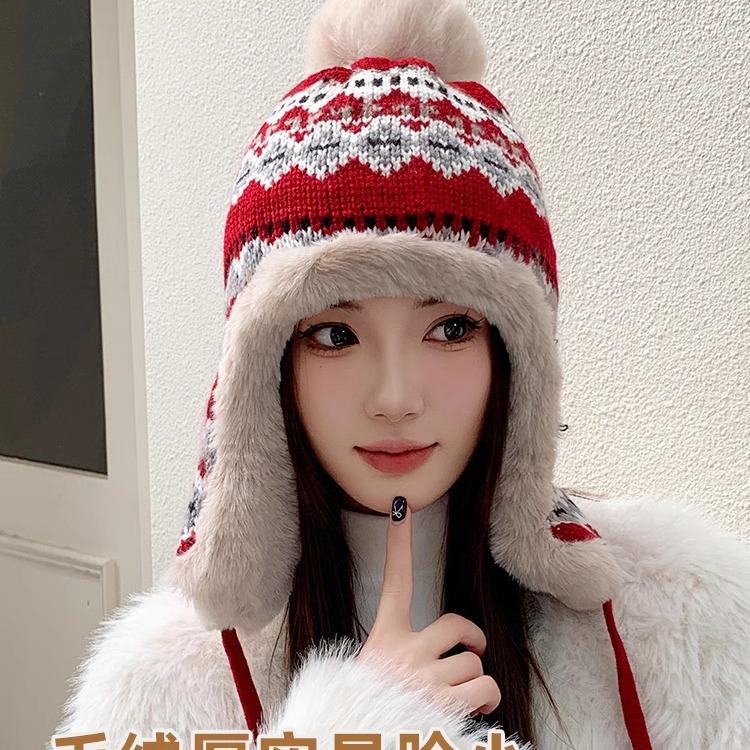 Fleece and thickened wool hat, small face in autumn and winter, warm riding ear protection and cold protection, big head circumference Lei Feng hat