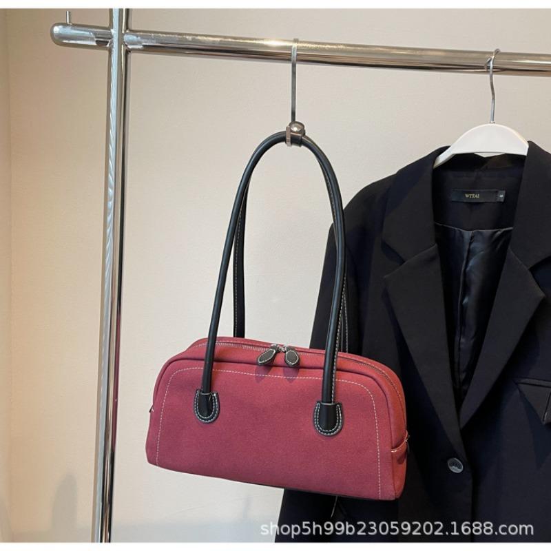 Autumn and winter retro suede bread bag women's new matte shoulder armpit bag fashion portable baguette bag