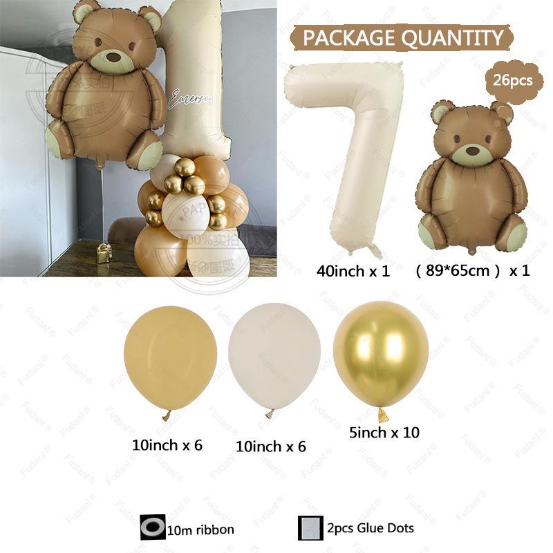 Vintage Matte Bear Wind Cream White Digital Aluminum Film Metal Latex Balloon Children'S Birthday Party Gift