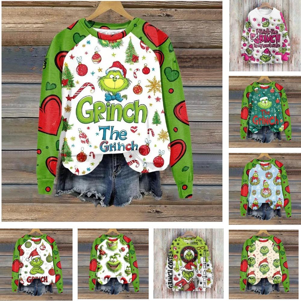 Christmas Fashion Men and Women's T-shirt Green Monster Print O-Neck Pullover Top Casual Outdoor Sweatshirt Kids T-shirt Top Clothing