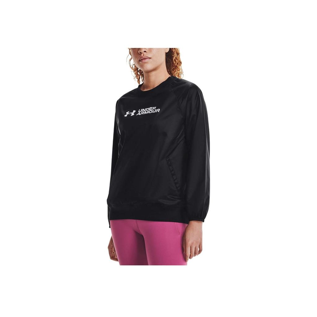 Under Armour Recover Casual Solid Color Big Logo Crew Neck Training Long Sleeve Sweatshirt Women Sweatshirt Black 1364012-001