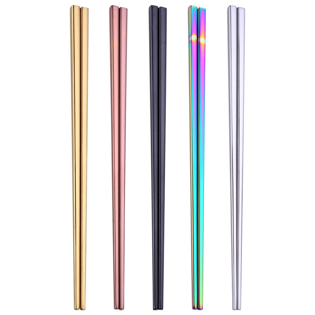 

A Pair of Stainless Steel Chopsticks Electroplated Shape Easy to Clean Reusable Metal Chopsticks Perfect for Serving 23cm чёрный