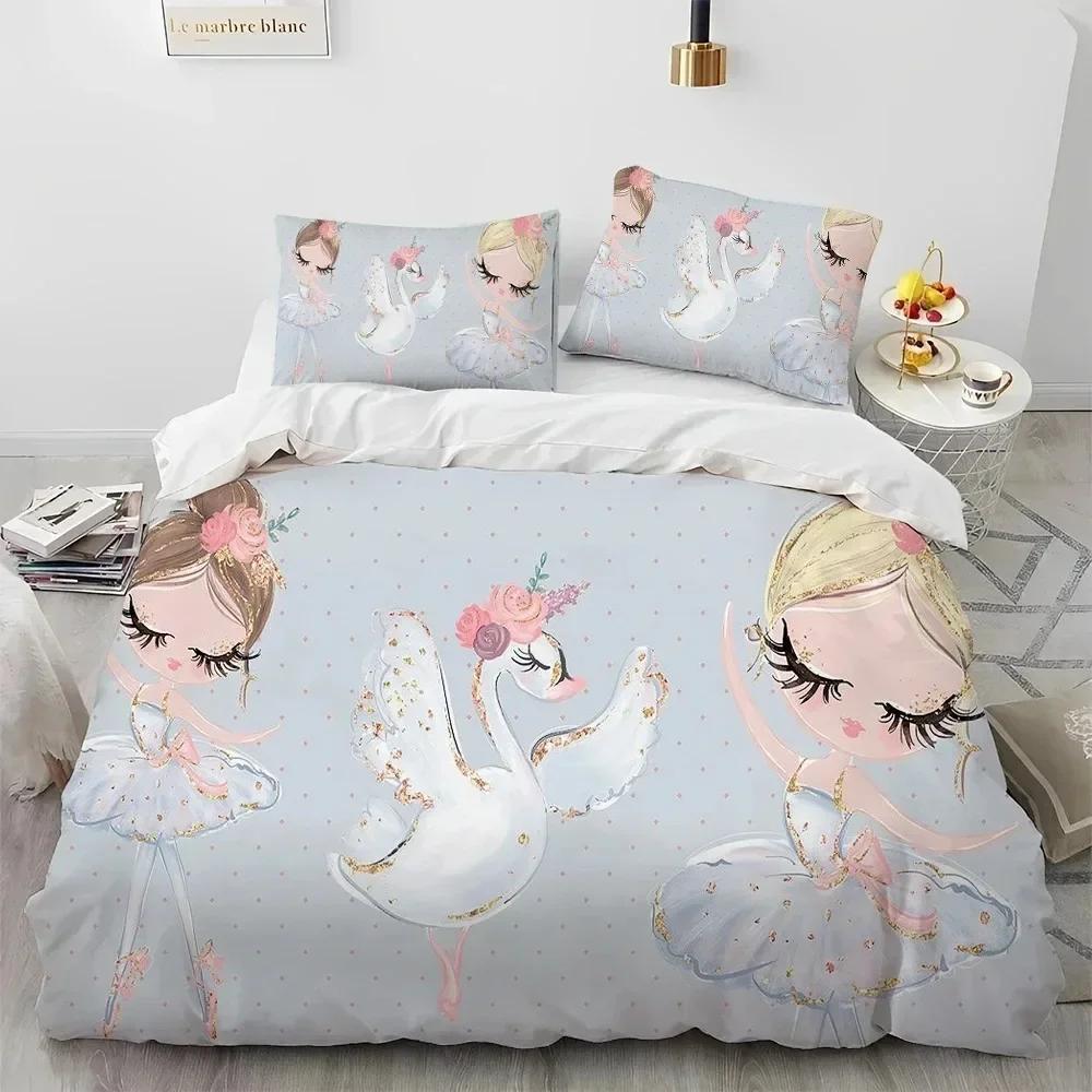 Comforter Cartoon Cute Ballet Girl Ballerina Bedding Set Bedroom Soft Modern S Comefortable Comforter (quilt)-EU Single(135*200cm)3pcs
