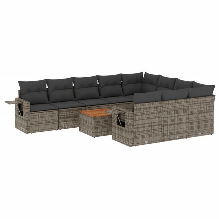 VidaXL Salon de Jardin avec Coussins 13 pcs, Canapés de Terrasse, Ensemble de Meubles de Patio, Mobilier d'Extérieur, Gris 3257166