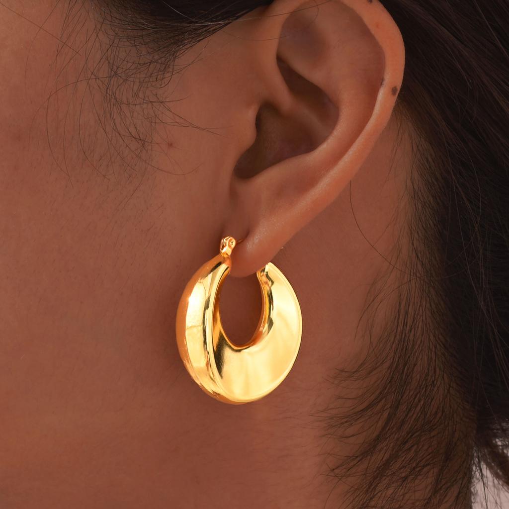 Stainless Steel C-shaped Chunky Hoop Earrings for Women Girls 18k Gold Plated Exquisite Popular Earring Daily Jewelry Gifts