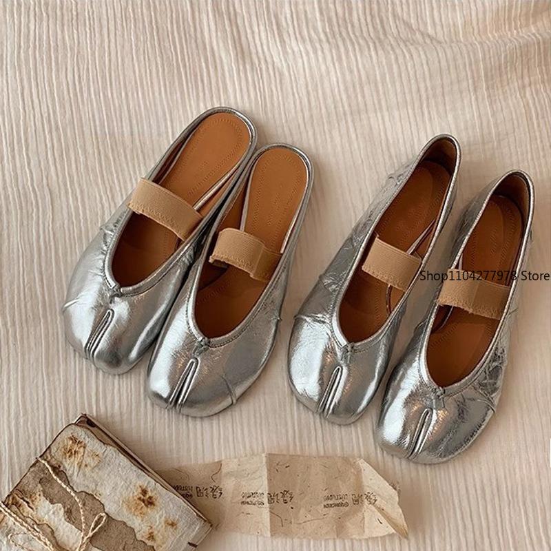 Fashion Spring Women Flat Split Toe Shoes PU Leather Bow Tie Front Shallow Slip On Girls Tabi Shoes Flats Ballet Shoes