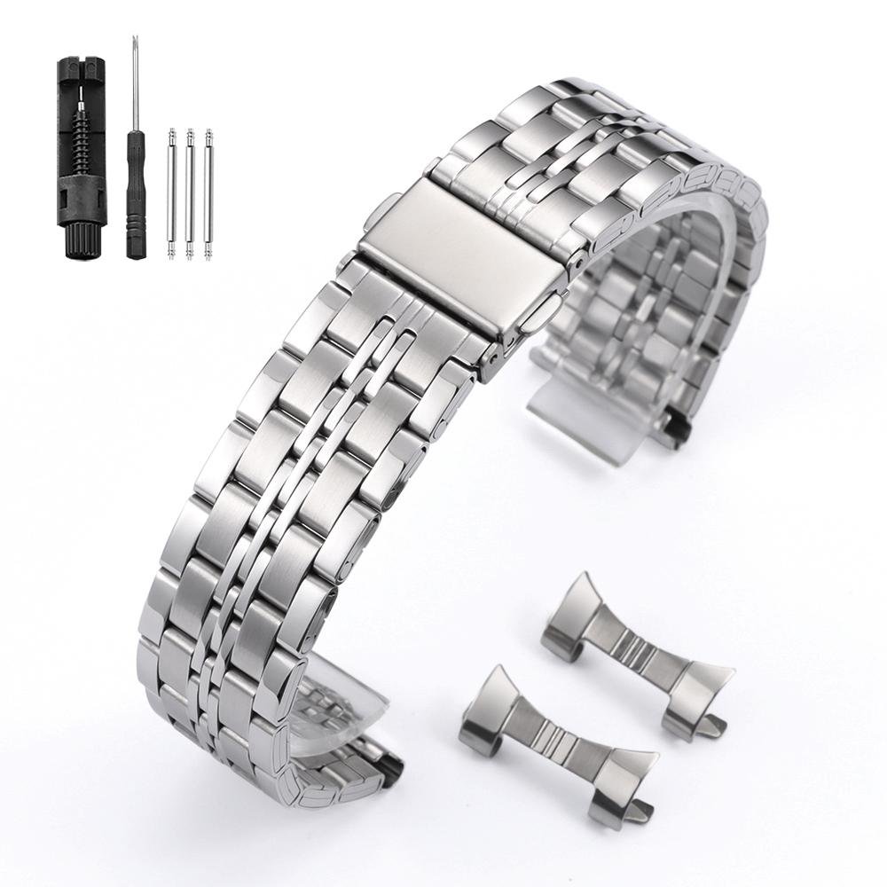 18/20/22/24mm Stainless Steel Watch Band Curved / Flat End Metal Bracelet Silver Gold Black Folding Buckle Universal Watch Strap