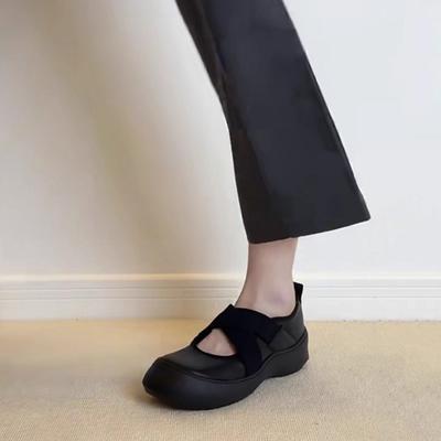Zapatos Mary Jane de tira cruzada retro, boca poco profunda, nuevos, cómodos y ligeros, zapatos de ballet pequeños de cuero
