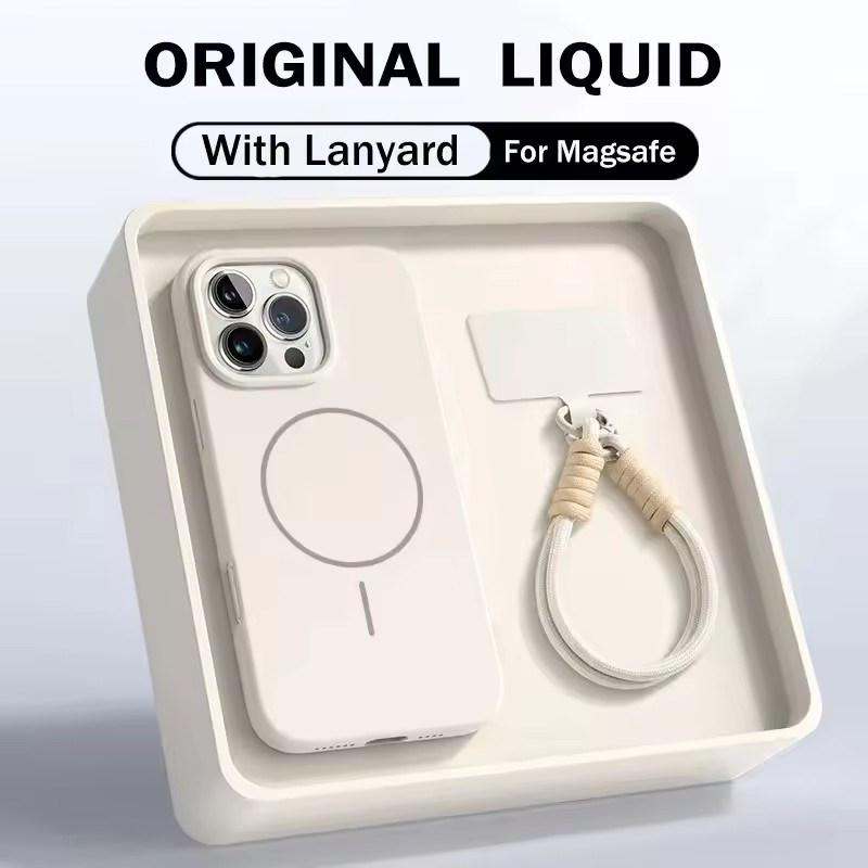 Liquid Silicone Wrist Strap Magnetic Case for iPhone 17 16 15 14 13 12 Pro Max Plus Candy Color Lanyard Shockproof Soft Cover