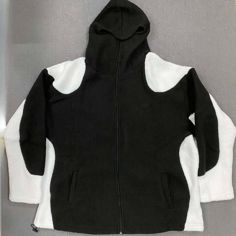 European and American color blocking personalized high street zipper plush hoodie