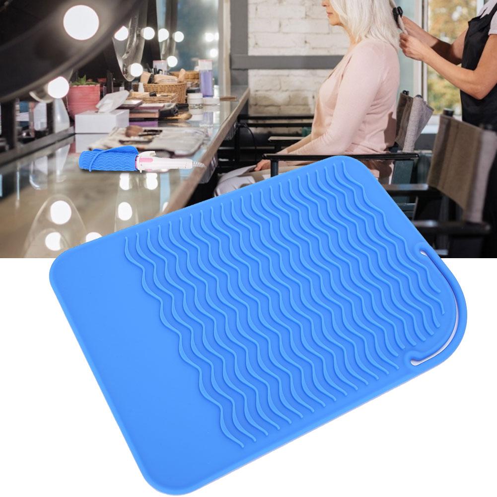 Funda de silicona para alisar el cabello, resistente al calor, para viajes, rizador de cabello, alfombrilla antideslizante(azul )