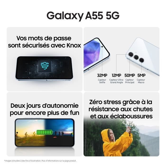 Samsung Galaxy A55 Smartphone 128 Go 5G Bleu Nuit
