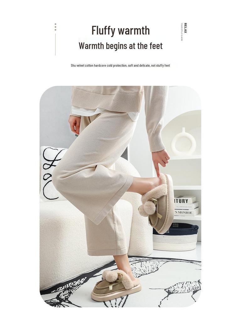 Women's Furry Plush Closed-Toe Slippers - Warm, Thick-Soled, Ideal for Autumn and Winter