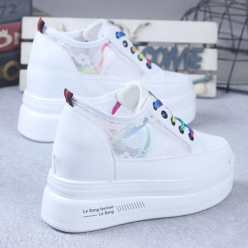 Fashion Summer Korean Version All-match Breathable Mesh Shoes White Shoes Women's Thick Bottom Increased 10CM Casual Board Shoes Women