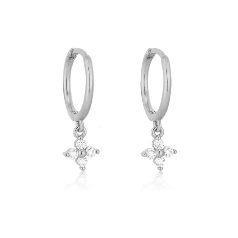 925 Silver Needle Zircon Flower Pendant Stud Earrings For Women Classic Jewelry Light Accessories