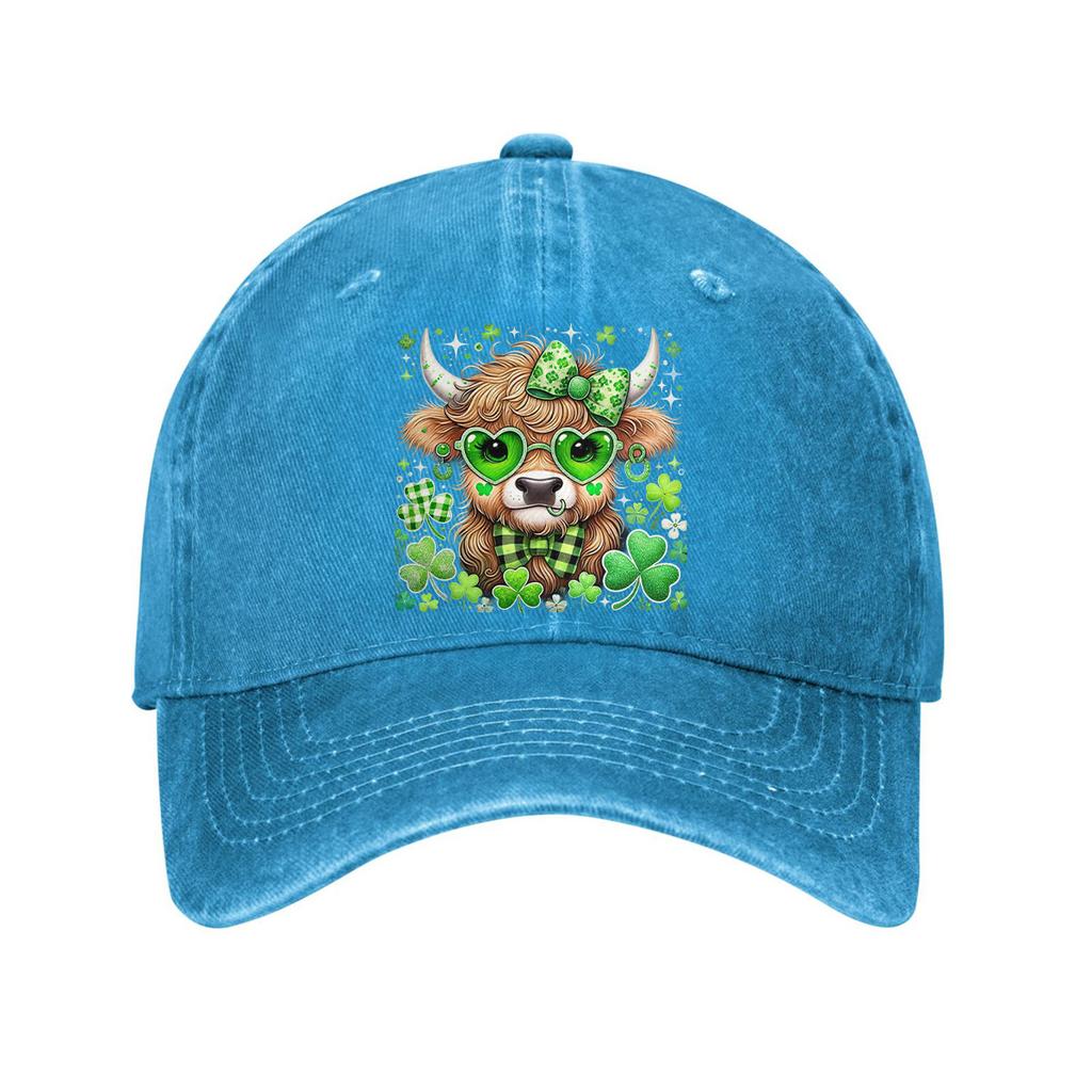 St Patricks Day Highland Cow Baseball Cap Adult Unisex Casual Denim Adjustable Sun Protection Hat