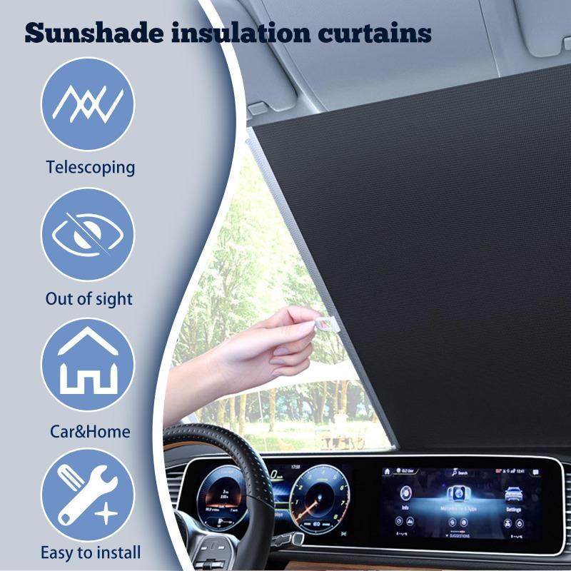 Heat-insulating Telescopic Sunshade - No-Drill Suction Cup Retractable Roller Curtain for Car Windshield Balcony Bedroom Kitchen