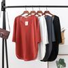 Women's Korean-Style Summer Cotton Linen Round Neck Shirt, Loose Fit, Mid-Sleeve, Plus Size Casual Top