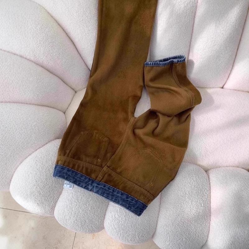 Fleece Thickened Narrow Straight-leg Jeans Women's Winter M High-waisted and Thin Versatile Wide-leg Pants