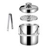 1.3L Double-Wall Ice Bucket with Lid And Tong 6-Hour Cooling Beer Chiller for Bar Home 304 Stainless Steel Insulated Ice Container