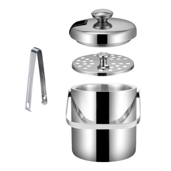1.3L Double-Wall Ice Bucket with Lid And Tong 6-Hour Cooling Beer Chiller for Bar Home 304 Stainless Steel Insulated Ice Container
