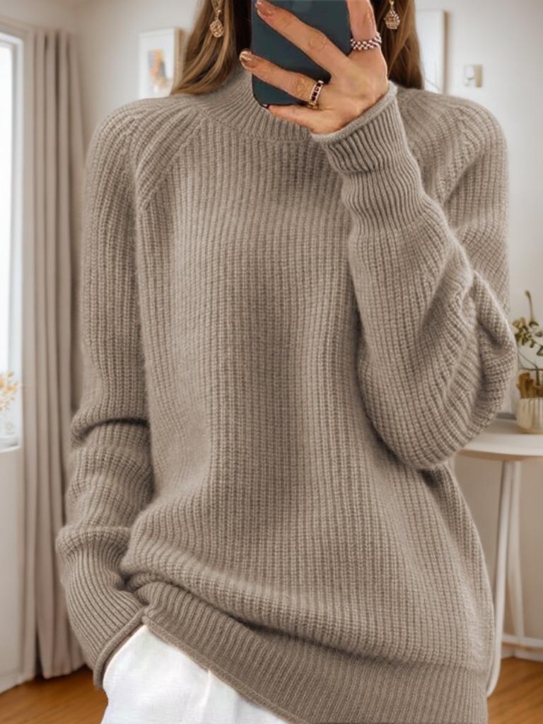 2024 Autumn/Winter Women's Solid Knit High Neck Pullover Sweater