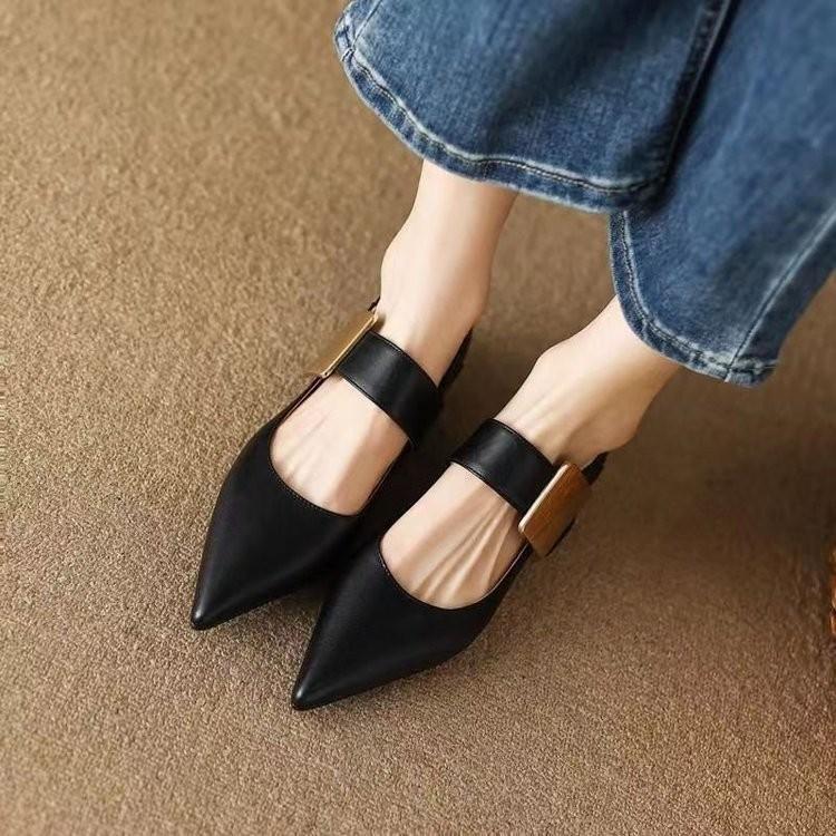 Fashion Solid Color Comfortable Square Toe Pumps Elegant Lady Metal Decoration Shoes New 2025 Spring Women Fashionable Thick Heels