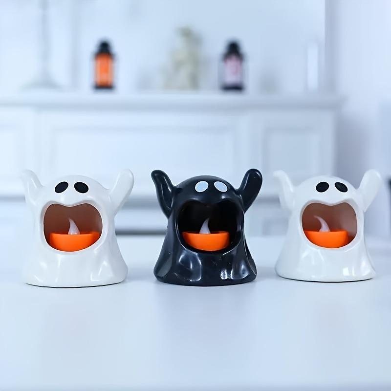 Halloween LED Electronic Candle Light Black White Modern Night Lamp Plastic Decoration for Creepy Atmosphere Halloween Ornament