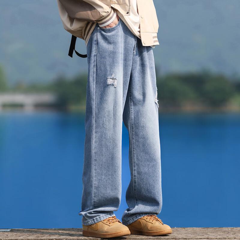 Men's Vintage Distressed Washed Loose Straight-Leg Denim Jeans