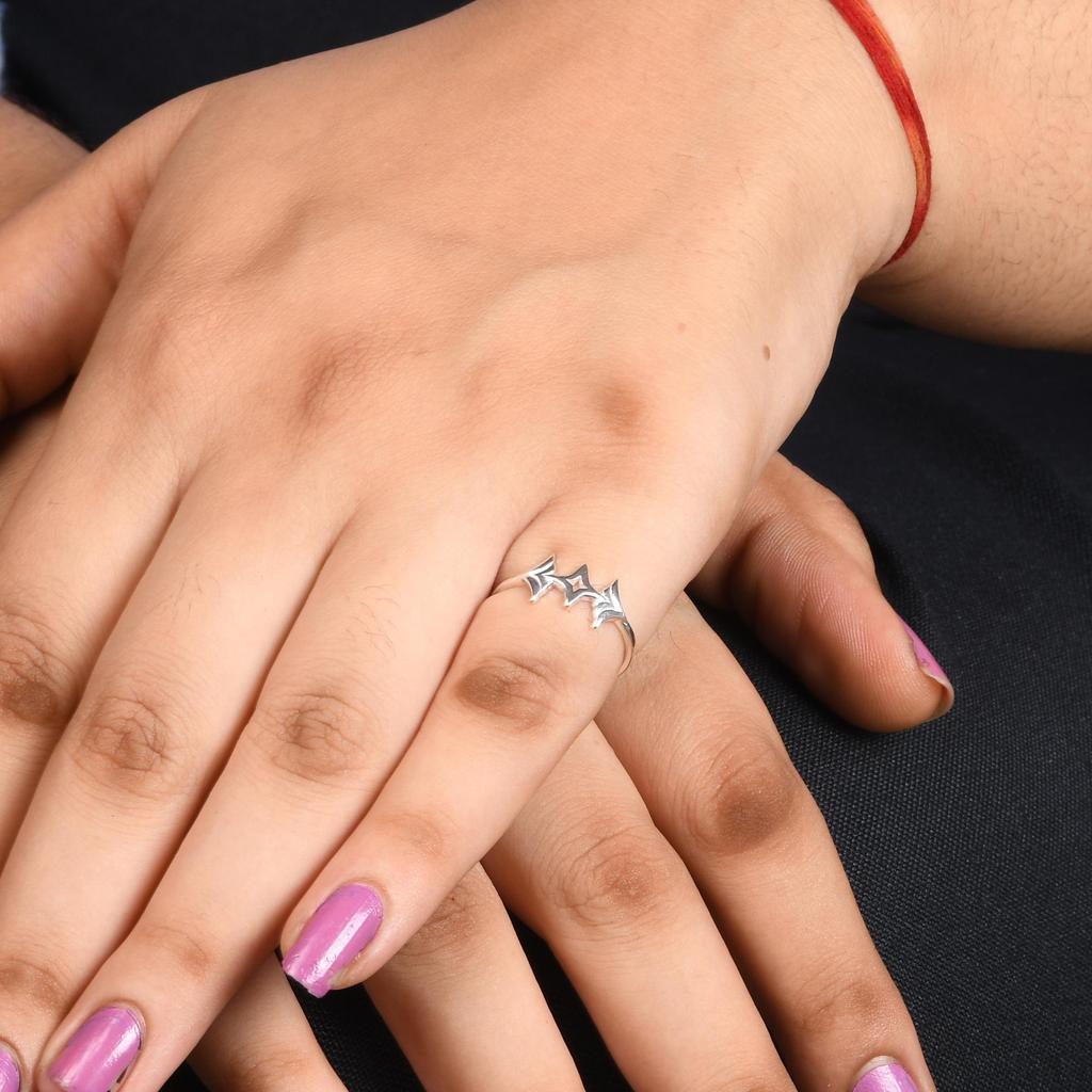 925 Sterling Silver Triple Star Ring | Minimalist Celestial Stackable Ring | Dainty Everyday Band | Handmade Gift for Women