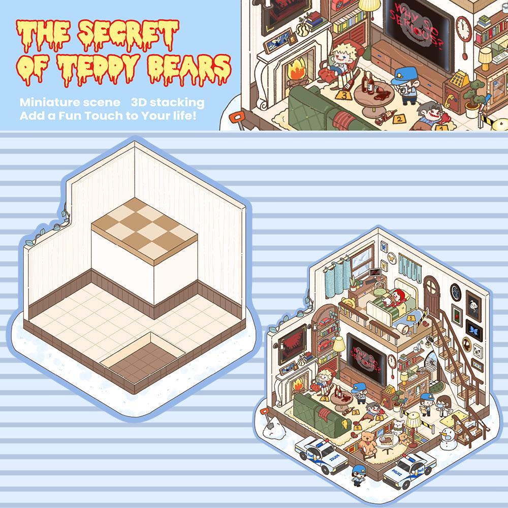 

2PCS The Secret of Teddy Bears Landscape Sticker Coffee Streetwear Skateboard Living Nostalgia Art Picture Wall Room Bar Decor