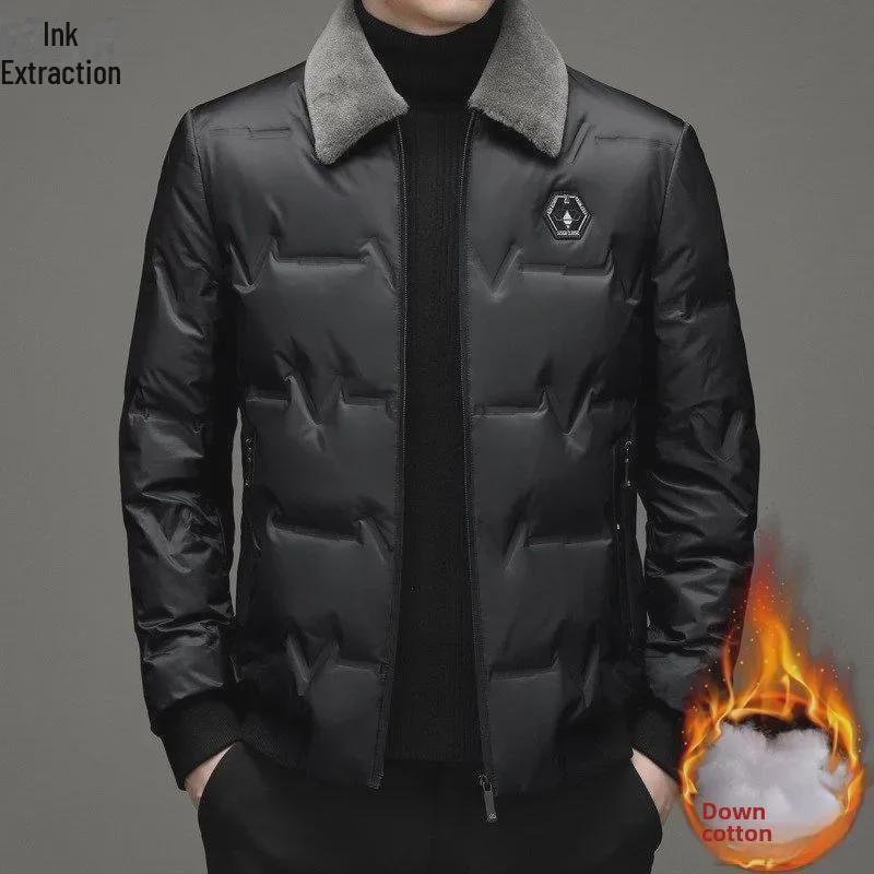 Herren Winter Samt Revers Baumwollmantel - Warm, Dick, Jacke für Mittelalte und Ältere Väter