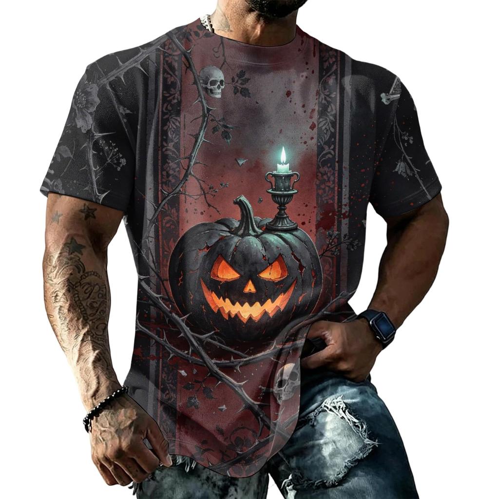 Men's Halloween T-Shirt Short Sleeve Round Neck Printed Tee for Casual Wear