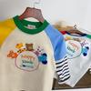 Toddler Boys' Cartoon Embroidery Striped Long-Sleeve T-shirt - Spring 2026 Collection