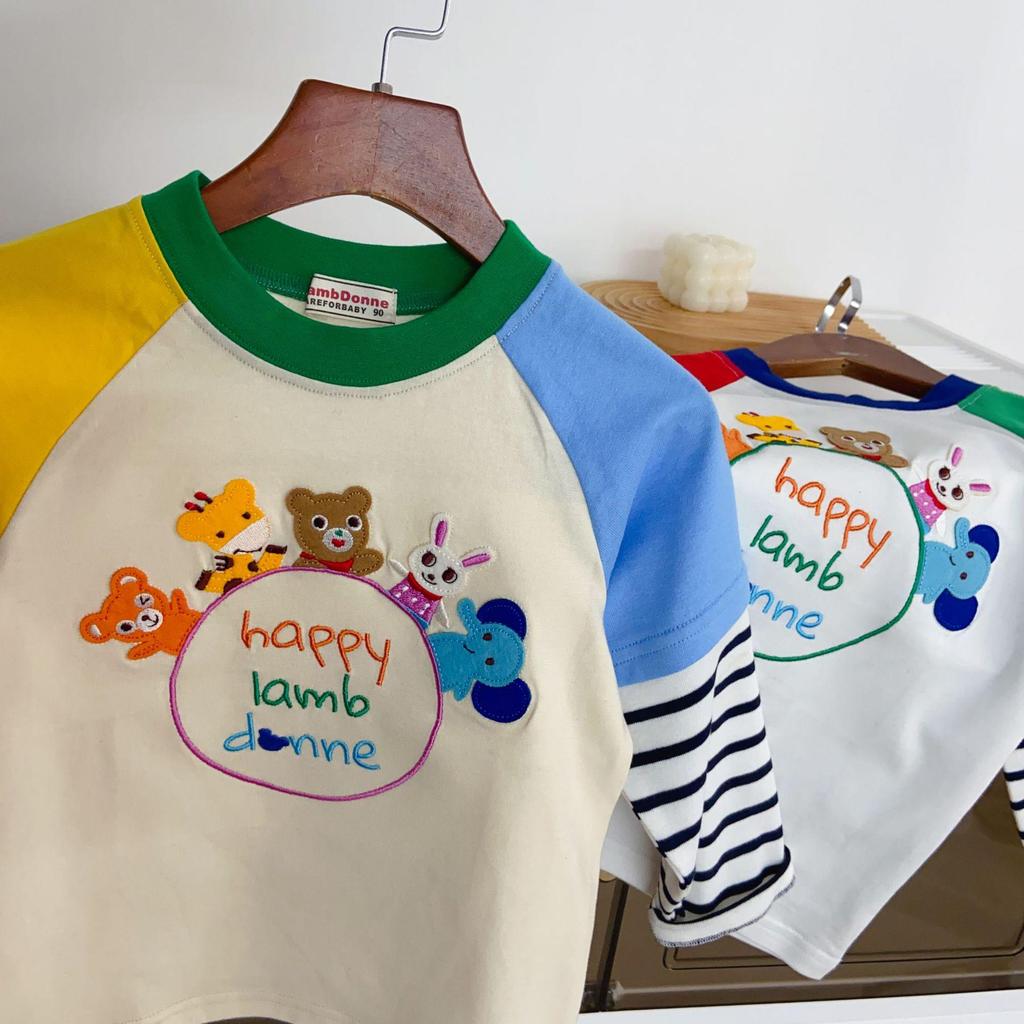 Toddler Boys' Cartoon Embroidery Striped Long-Sleeve T-shirt - Spring 2026 Collection