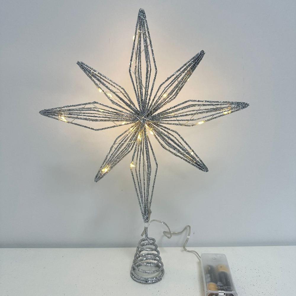 Star Christmas Tree Topper LED Light Lamp Iron Glitter Christmas Tree Decoration Xmas Decoration Party Supplies Light Up Props
