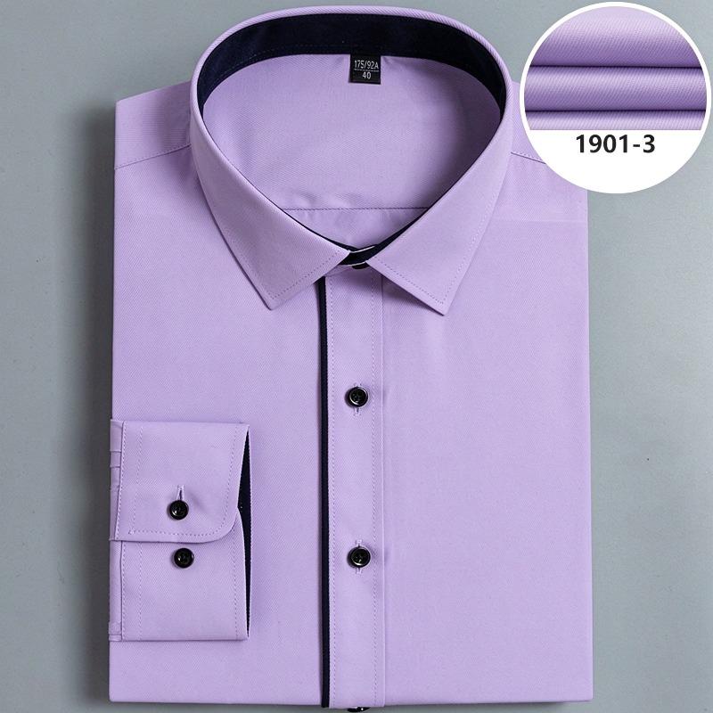 Spring New Men Solid Color Long Sleeve Shirt, Easy Care Business Formal Dress Shirt for Young Men Interview White Shirt