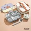 4/5 Grids Cartoon Lunch Container With Tableware 4/5 Compartment Portable 304 Stainless Steel Bento Lunch Box For Kids Students