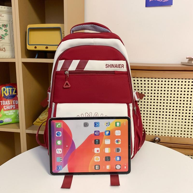 Men's Splicing Backpack Middle School Student Schoolbag Women's Large Capacity Campus Backpack