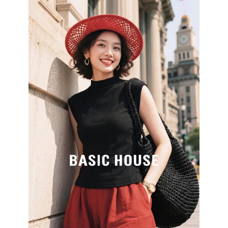Basic House Women s Semi-High Collar Flutter Sleeve T-Shirt L