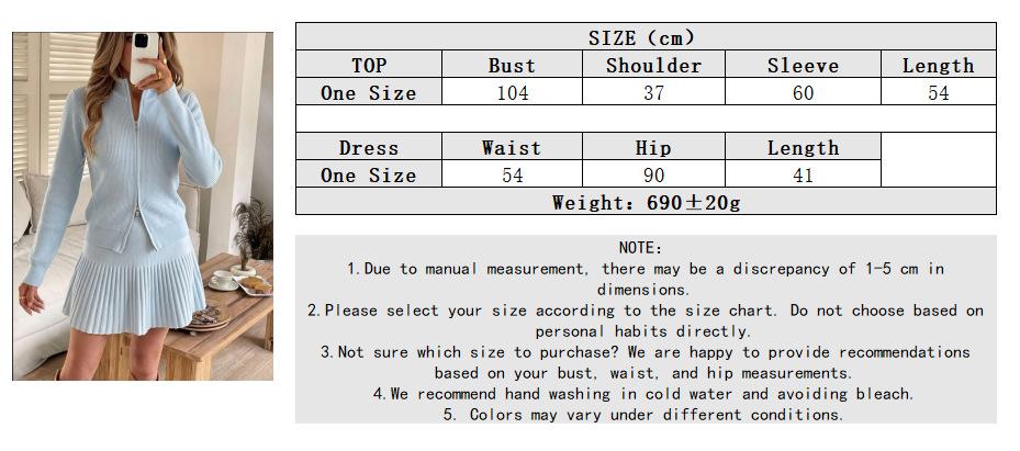 2026 New Women's Knit Two-Piece Set Zip-Up Cardigan Sweater & Pleated Skirt Casual chic Outfit