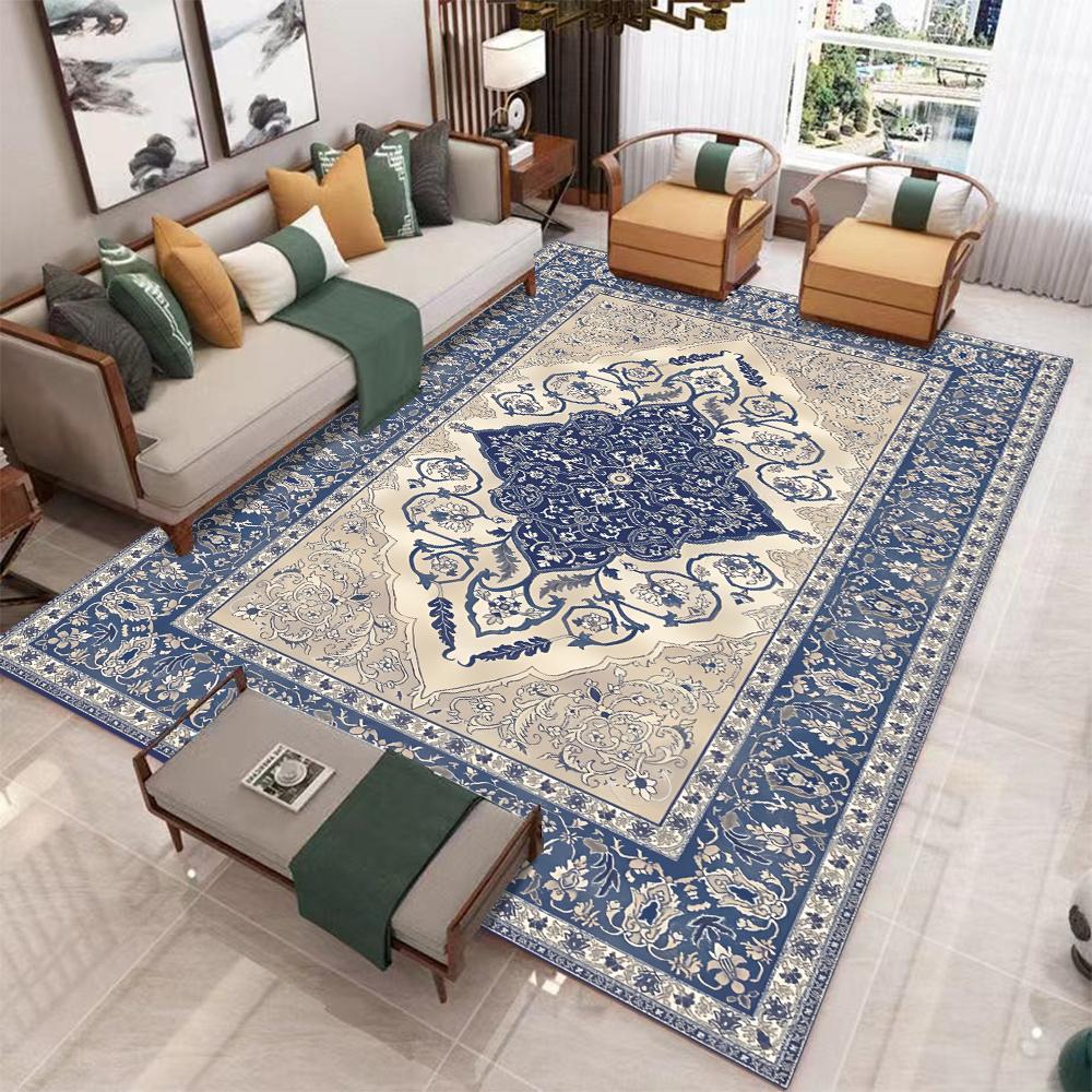 Red Blue Boho Chic Carpet for Living Room Bedroom Decor Antique Inspired Area Rug NonSlip Floor Mat Artistic Vintage Home Accent