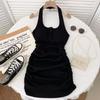 Sexy Spice Girl Neck Suspender Dress with Chest Pad Women's Summer New Slim Skinny Pleated Hip Wrap Short Skirt