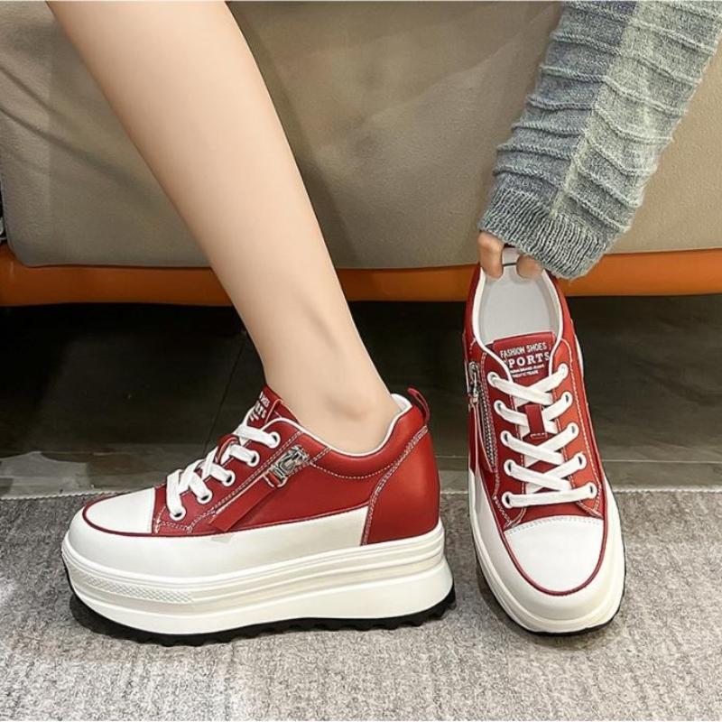 Fashion 2025 New 8.5cm Women dermis Sneakers Autumn Winter Hidden Heel Casual Shoes Side Zip Women White Platform White shoes 34 40