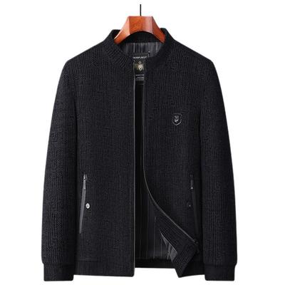 Autumn and Winter New Men's Business Casual Jacket Stand-up Collar Zipper Middle-aged Chenier Dad Jacket Men's Coat