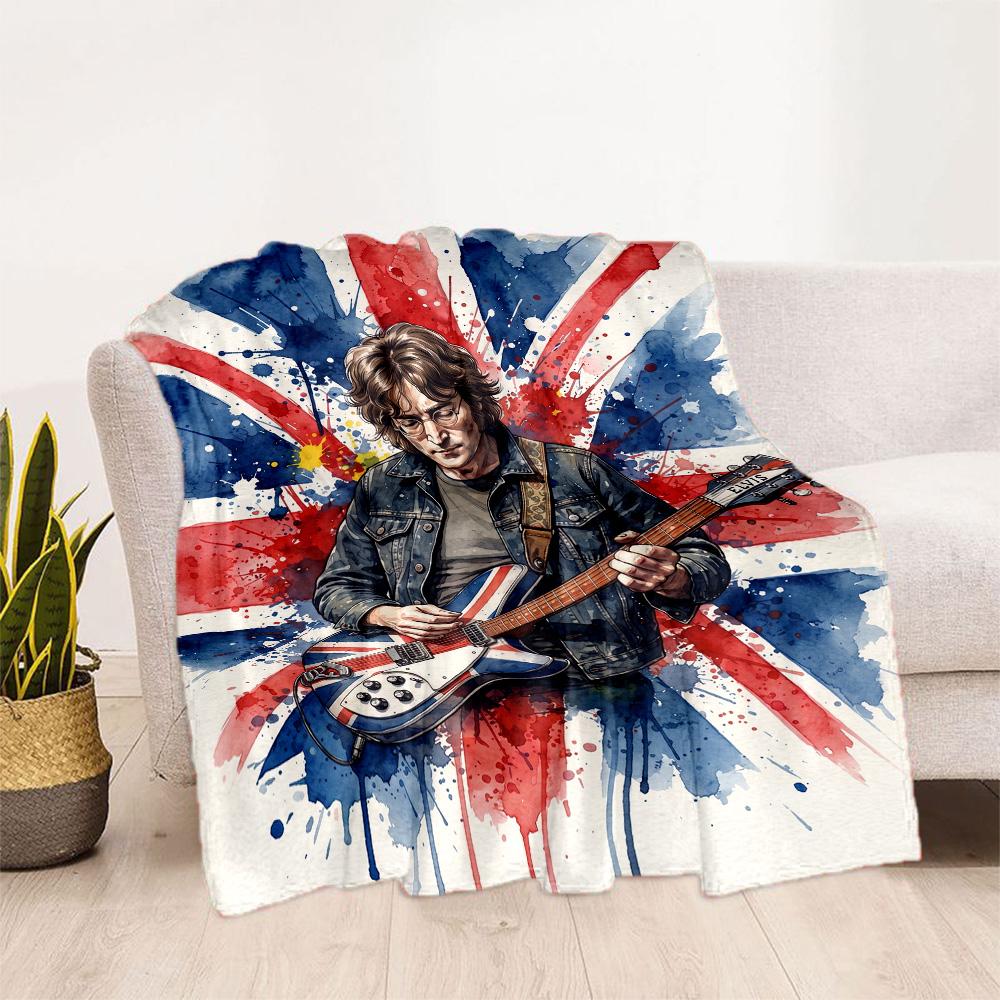 John Lennon Union Jack Guitar Blanket Soft & Cozy Suitable for Sofa Bed Picnics Four Seasons Universal Digital Print Birthday Christmas Gift Blanket